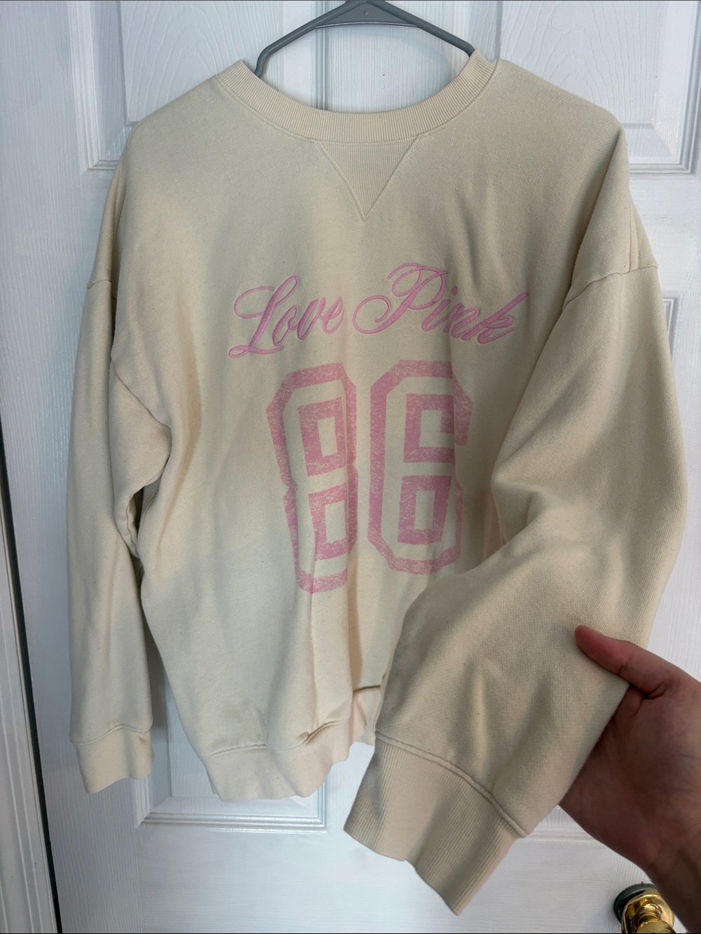 PINK Victoria's Secret Cream Pullover Sweatshirt with Pink Graphic